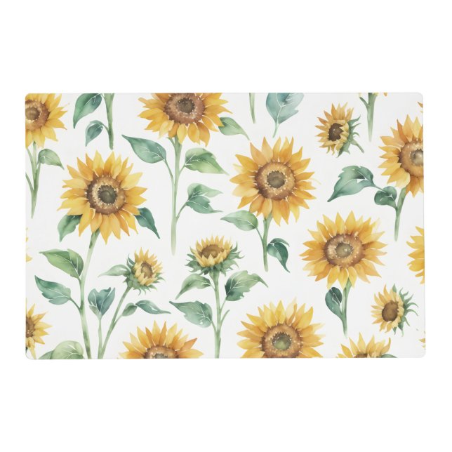 Sunflower Pattern Watercolor Botanical  Placemat (Front)