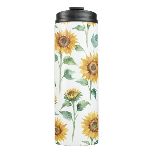 Sunflower Pattern Watercolor Botanical  Thermal Tumbler