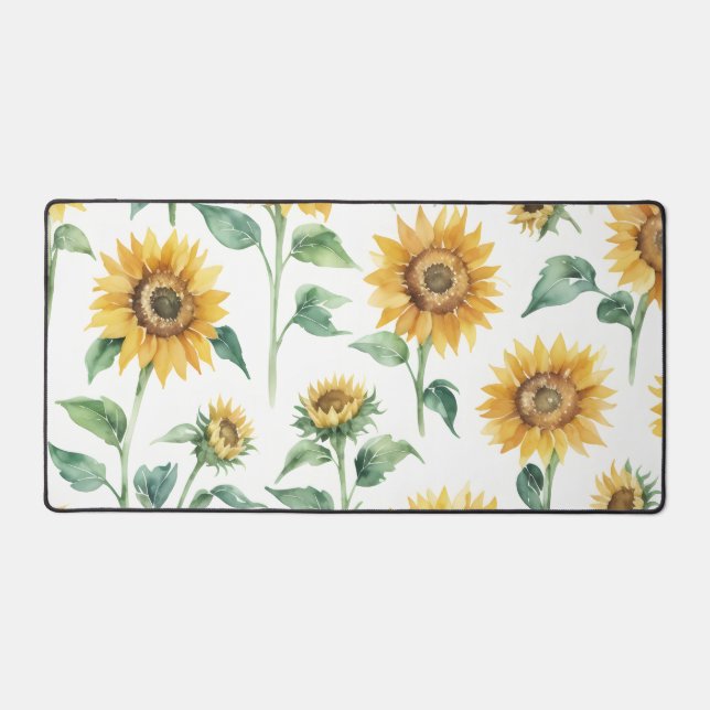 Sunflower Pattern Watercolor Desk Mat (Front)