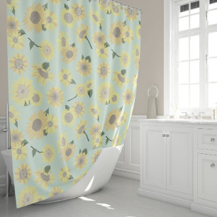 Sunflower Pattern Whimsical Yellow Blue Shower Curtain