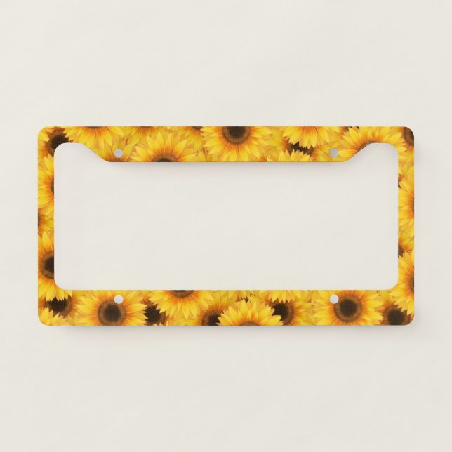 Sunflower pattern, yellow beauties, license plate frame (Front)