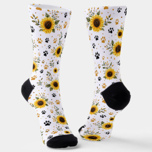 Sunflower Paw Print Socks, Floral Pet Lover Socks