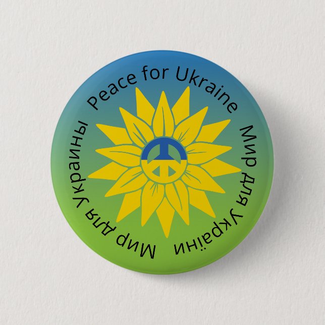 Sunflower Peace in English Ukrainian and Russian Button (Front)
