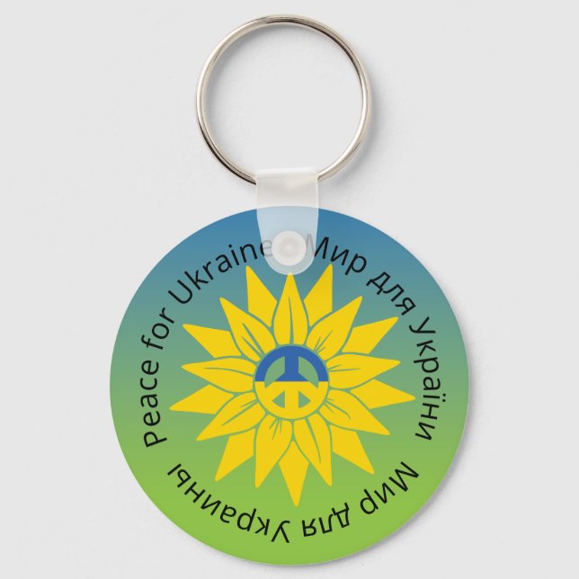 Sunflower Peace in English Ukrainian and Russian Keychain (Front)
