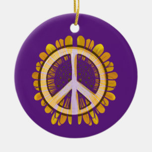 Sunflower Peace Sign Art Cute peaceful flower Ceramic Ornament