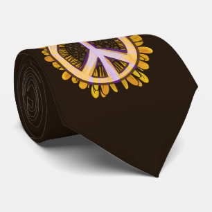 Sunflower Peace Sign Art Cute peaceful flower Neck Tie