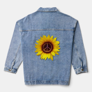 Sunflower Peace Symbol Sign Anti-War Love Flower Denim Jacket