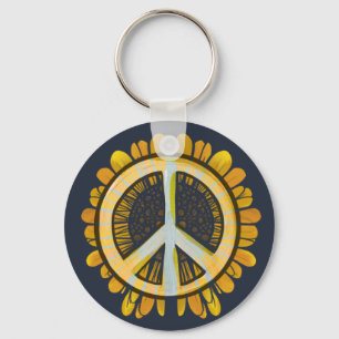 Sunflower Peace Symbol Sunflowers World Peace Keychain