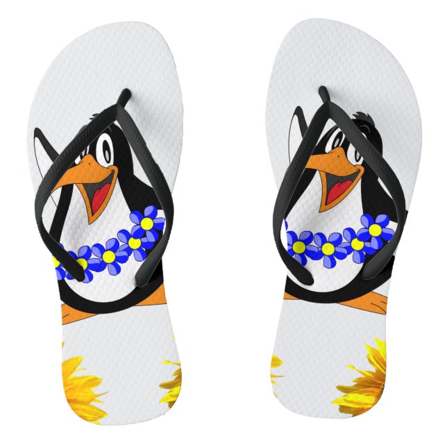 Sunflower Penguin Floral Flip Flops (Footbed)