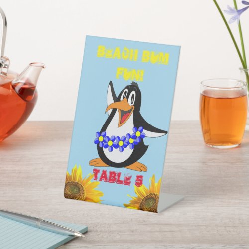 Sunflower Penguin Floral Pedestal Sign