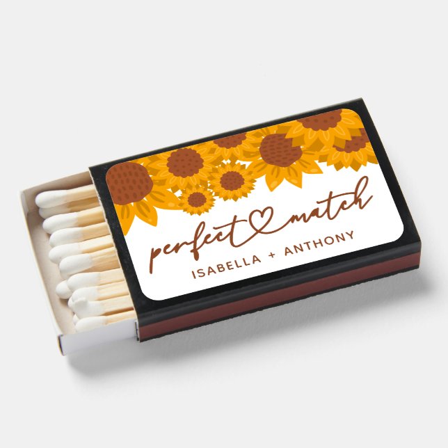 Sunflower Perfect Match Wedding Favor Matchboxes (Front Open)