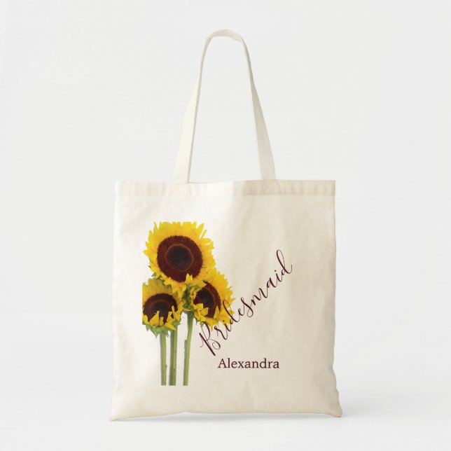 Sunflower Personal Bridesmaid Rustic Flower Tote Bag (Front)