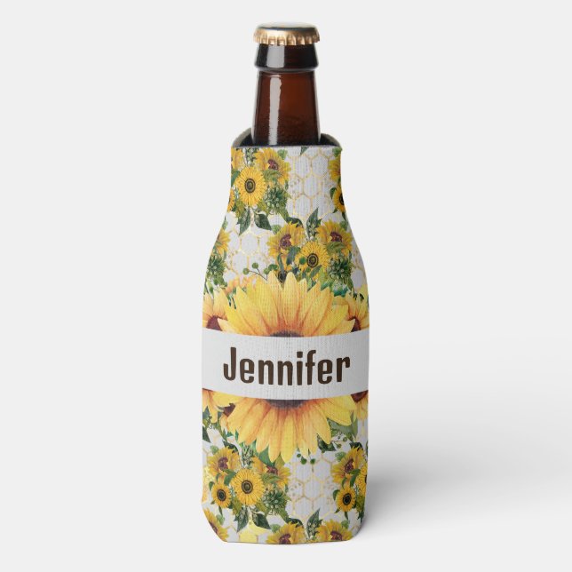 Sunflower Personalize Name Tall Seltzer Can Cooler (Bottle Front)