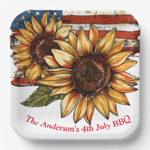 Sunflower Personalized 4th July Paper Plates
