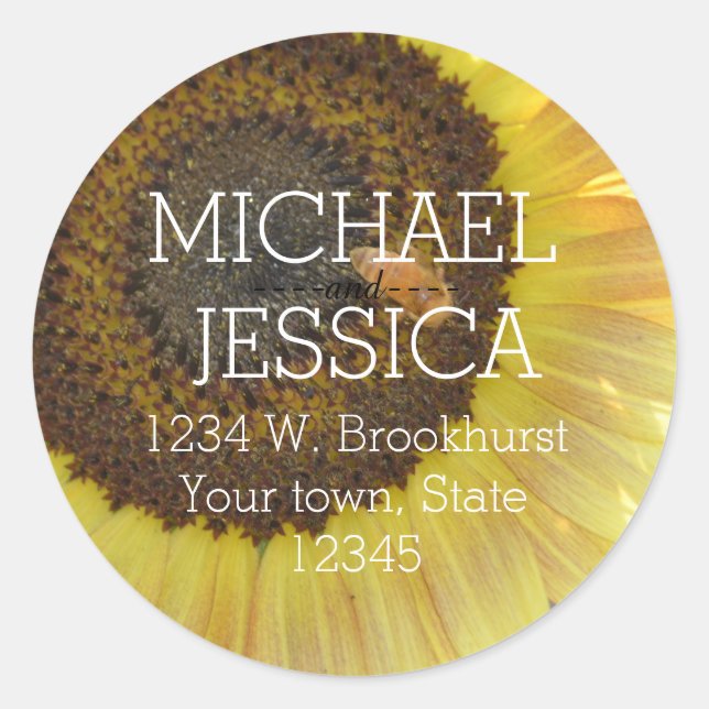 Sunflower Personalized address Classic Round Sticker (Front)