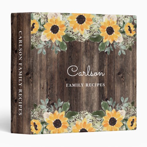 Sunflower Personalized Family Recipe Book 3 Ring Binder