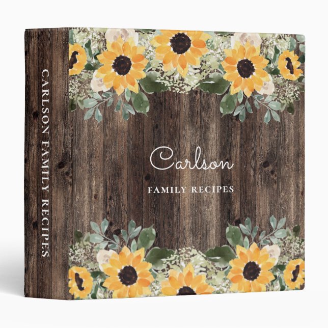 Sunflower Personalized Family Recipe Book 3 Ring Binder (Front/Spine)