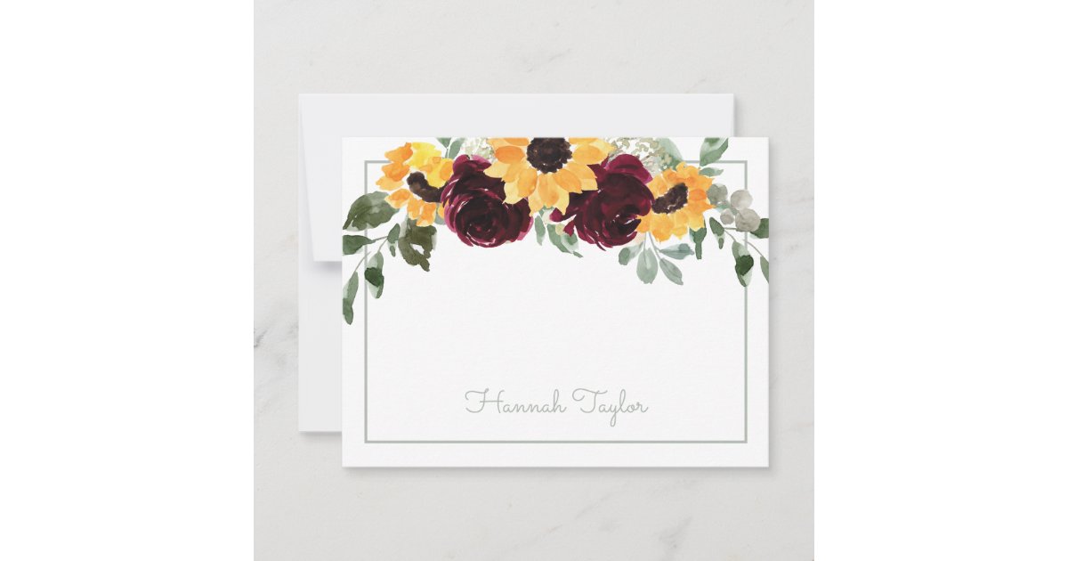 Sunflower Personalized Name Note Card | Zazzle