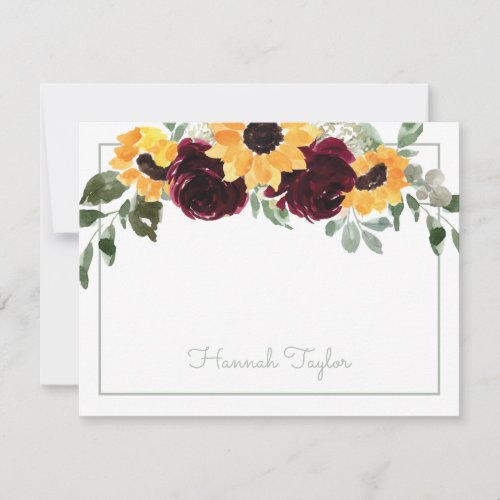 Sunflower Personalized Name  Note Card