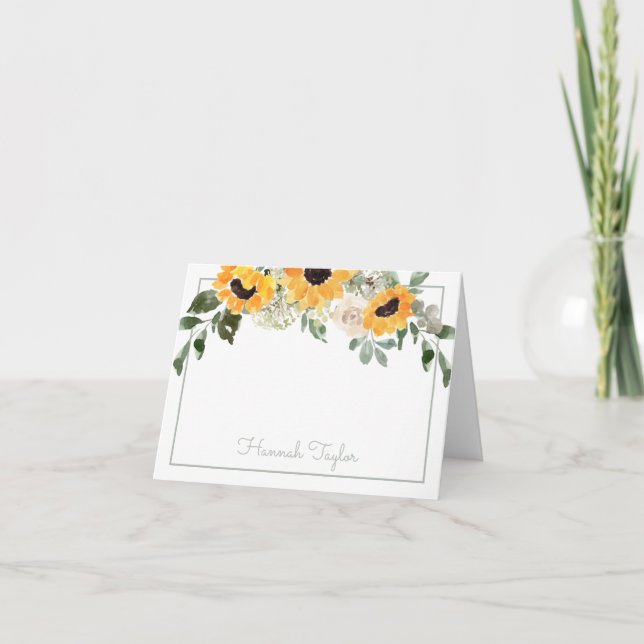 Sunflower Personalized Name Note Card (Front)