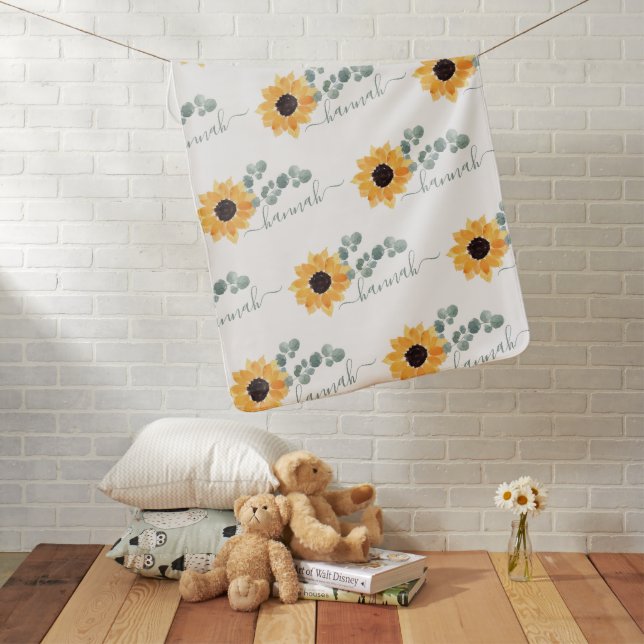 Sunflower Personalized Name Nursery Baby Blanket (In Situ)