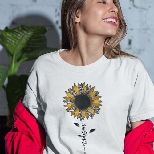 Sunflower Personalized Name Stem T_Shirt