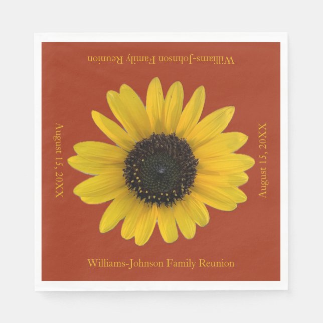 Sunflower Personalized Red Event Napkins (Front)