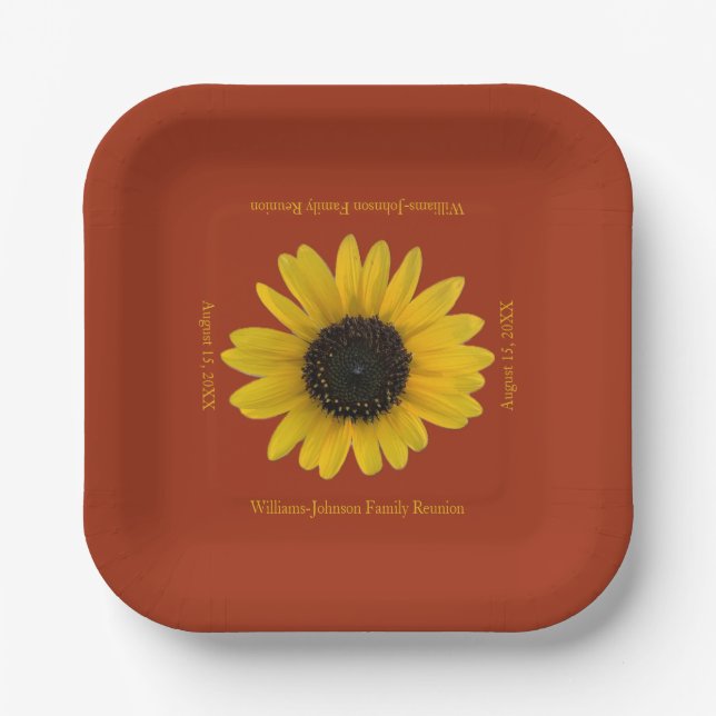 Sunflower Personalized Red Event Paper Plates (Front)
