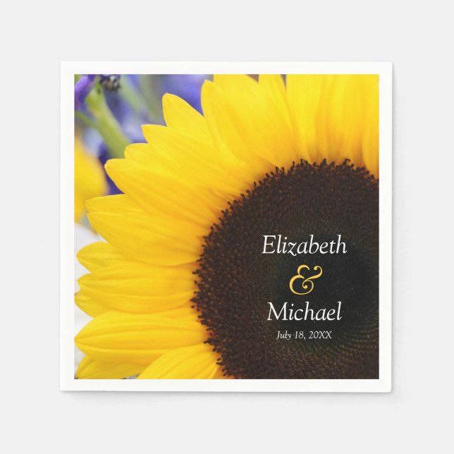 Sunflower Personalized Wedding Paper Napkins (Front)
