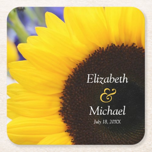 Sunflower Personalized Wedding Square Paper Coaster