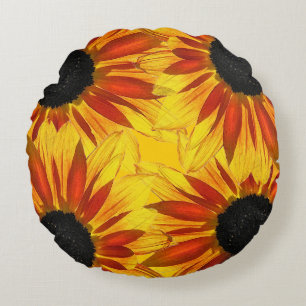 Sunflower Petals Abstract Round Pillow