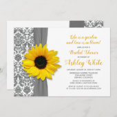 Sunflower Pewter Grey Damask Bridal Shower Invite (Front/Back)