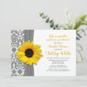Sunflower Pewter Grey Damask Bridal Shower Invite (Standing Front)