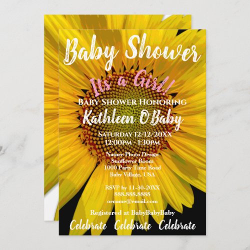 SUNFLOWER PHOTO BABY GIRL SHOWER INVITATION