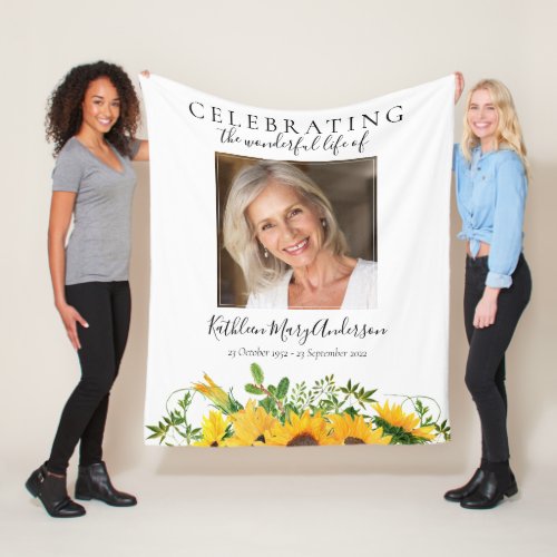 Sunflower Photo Celebration of Life Memorial  Fleece Blanket