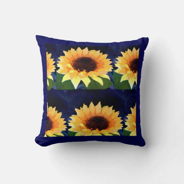 sunflower photo collage bright yellow and blue throw pillow (Front)