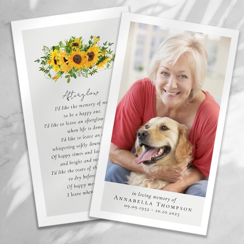 Sunflower Photo Funeral Favor Memorial Card