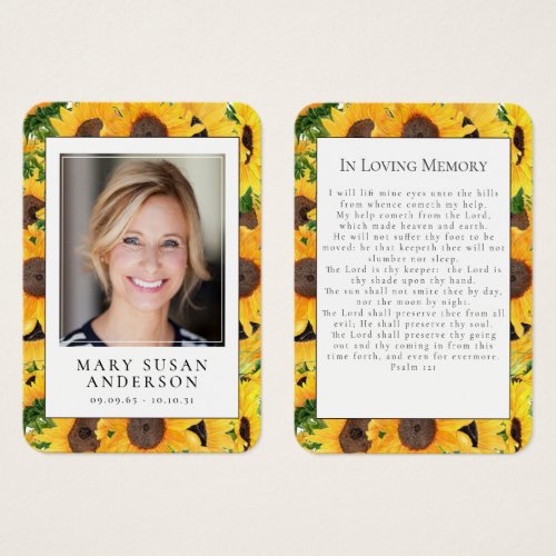 Sunflower Photo Funeral Floral Prayer Card