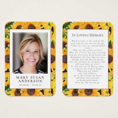 Sunflower Photo Funeral Memorial Poem Card