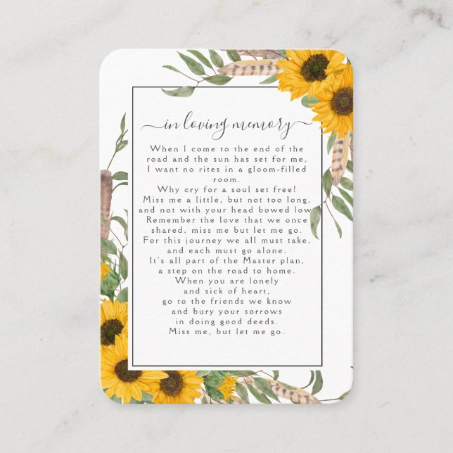 Sunflower Photo Funeral Memorial Poem Card (Front)