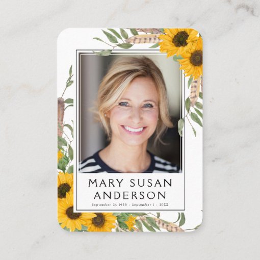 Sunflower Photo Funeral Memorial Poem Card | Zazzle