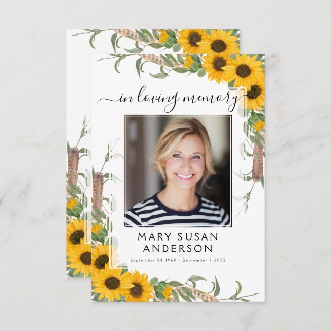 Sunflower Photo Funeral Memorial Poem Card (Front/Back)