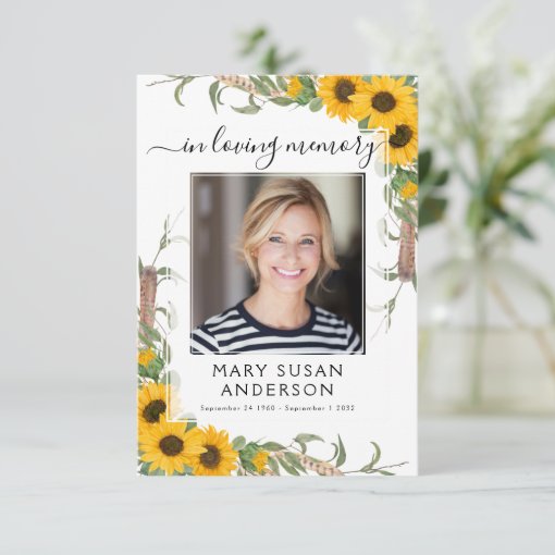 Sunflower Photo Funeral Memorial Poem Card 