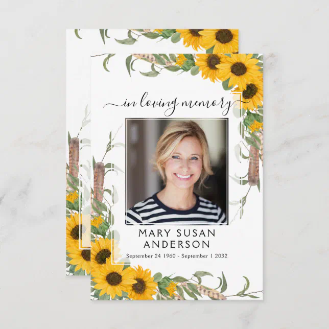 Sunflower Photo Funeral Memorial Prayer Card | Zazzle