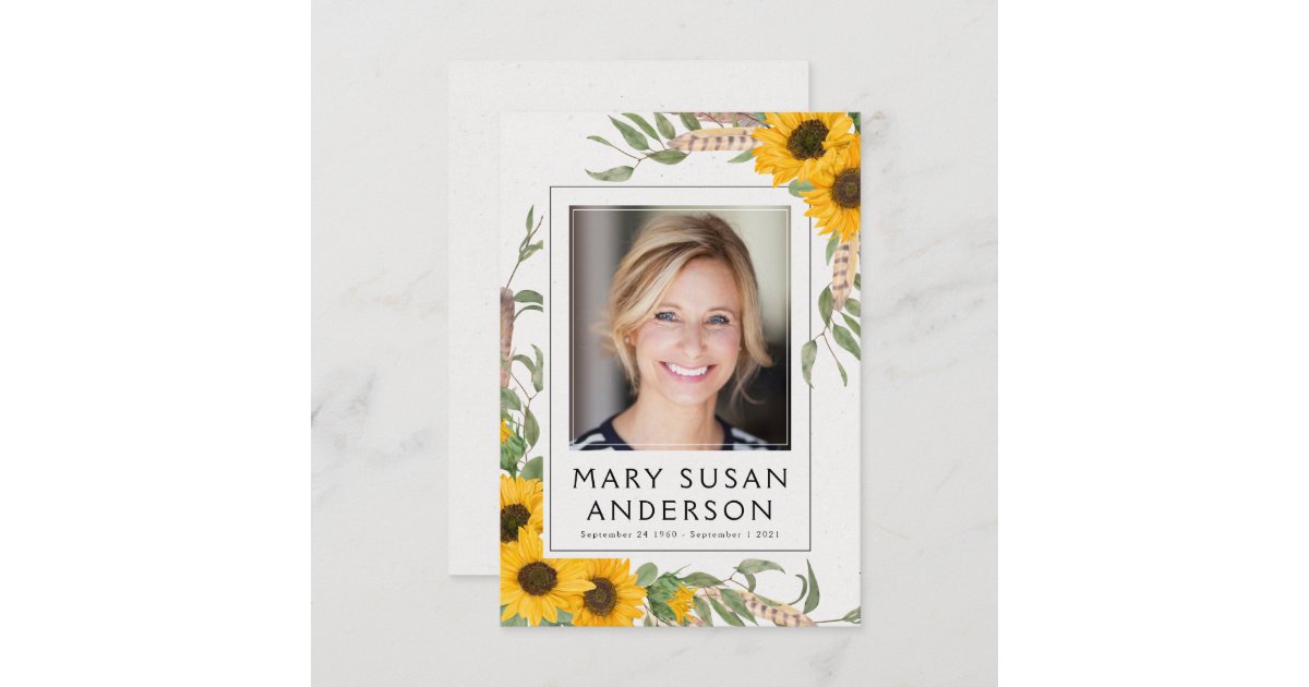 Sunflower Photo Funeral Memorial Thank You Note | Zazzle
