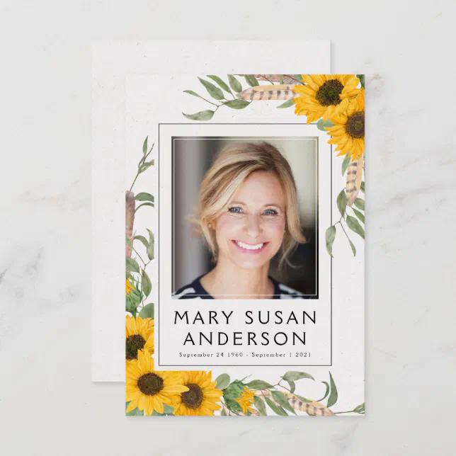 Sunflower Photo Funeral Memorial Thank You Note | Zazzle