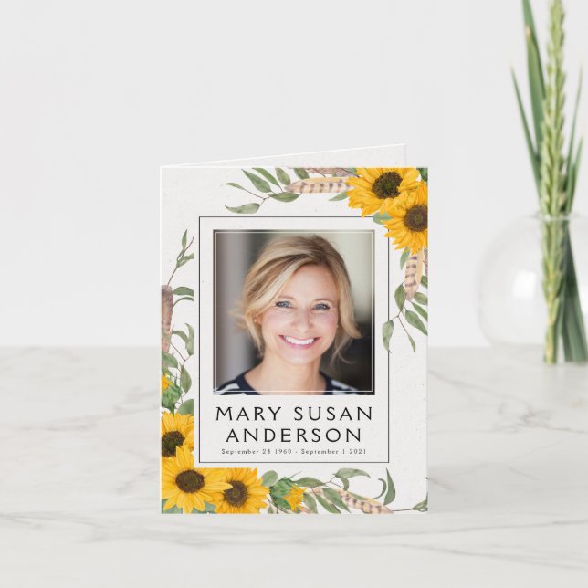 Sunflower Photo Funeral Memorial Thank You Note Card (Front)