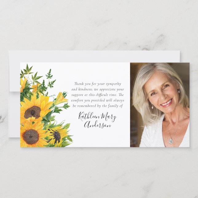 Sunflower Photo Funeral Thank You Card (Front)