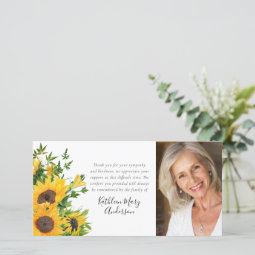Sunflower Photo Funeral Thank You Card | Zazzle