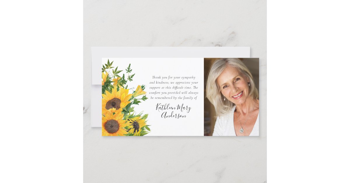 Sunflower Photo Funeral Thank You Card | Zazzle